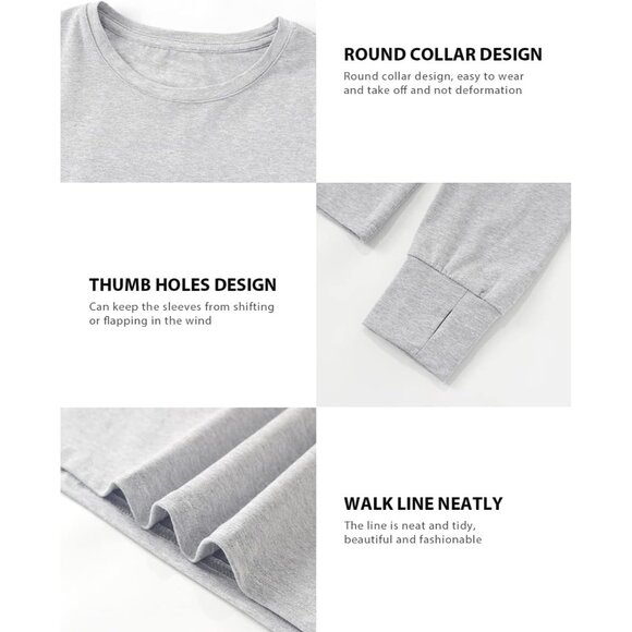 Women’s Long Sleeve Cotton Crop Top With Thumb Hole for Workout and Casual Wear - Picture 5 of 6